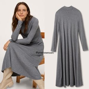 Mango Grey Long-Sleeve Knit Maxi Dress